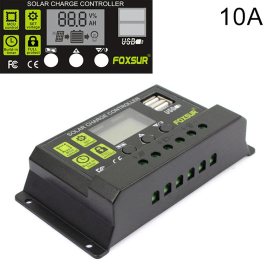 Contrôleur de charge solaire FOXSUR 10A 12V / 24V, contrôleur d'identification automatique