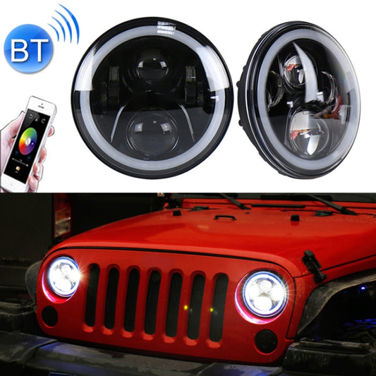 2 PCS 7 inch DC12V 6000K-6500K 50W Car LED Headlight Lamp Beads for Jeep Wrangler / Harley, Support APP + Bluetooth Control(Black) - Work Lights by buy2fix | Online Shopping UK | buy2fix