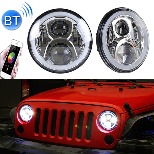 2 PCS 7 inch DC12V 6000K-6500K 50W Car LED Headlight Lamp Beads for Jeep Wrangler / Harley, Support APP + Bluetooth Control(Silver) - LED Headlamps by buy2fix | Online Shopping UK | buy2fix