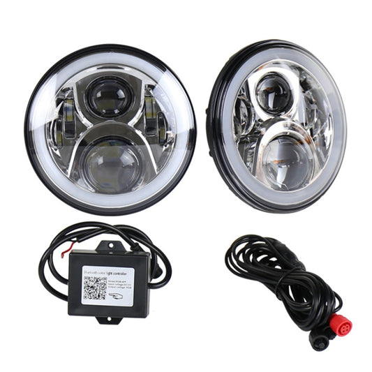 2 PCS 7 inch DC12V 6000K-6500K 50W Car LED Headlight Lamp Beads for Jeep Wrangler / Harley, Support APP + Bluetooth Control(Silver) - LED Headlamps by buy2fix | Online Shopping UK | buy2fix