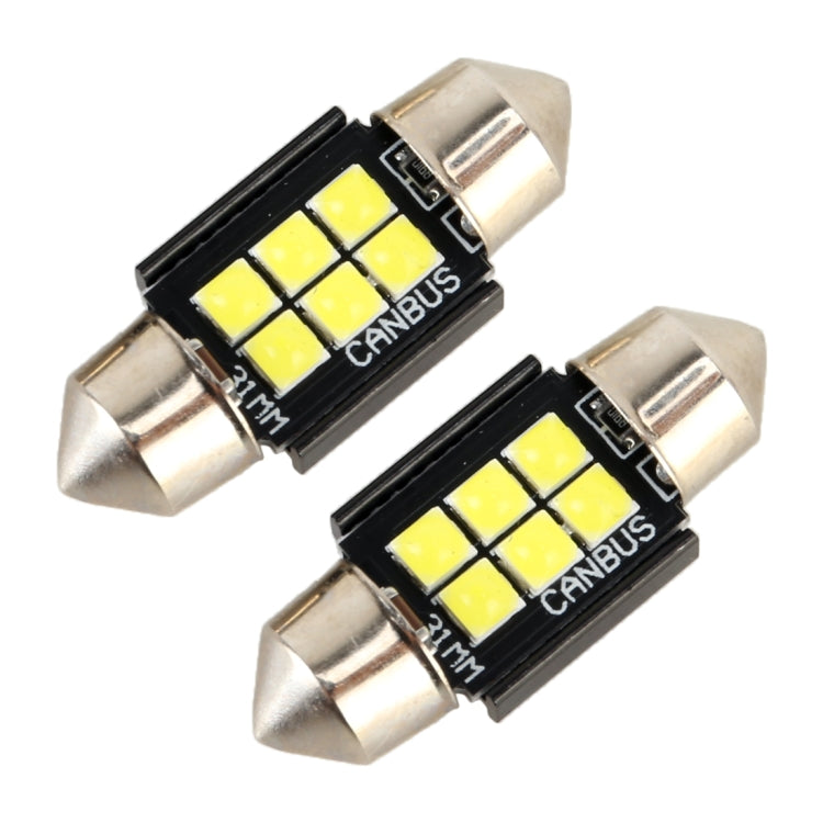 2 PCS 31mm DC12V / 2.5W / 6000K / 170LM 6LEDs SMD-3030 Car Reading Lamp Dome Light by buy2fix