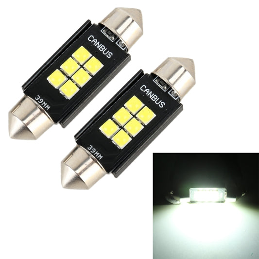 2 PCS 39mm DC12V / 2.5W / 6000K / 170LM 6LEDs SMD-3030 Car Reading Lamp Dome Light by buy2fix