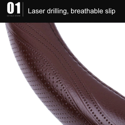 Universal Car Genuine Leather Pinhole Steering Wheel Cover, Diameter: 38cm(Grey) by buy2fix