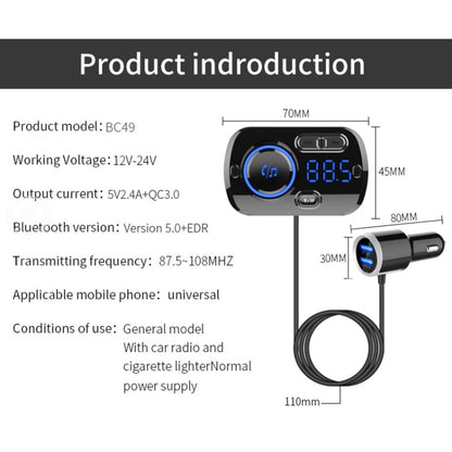 BC49BQ Car Digital Radio Receiver Bluetooth MP3 Player FM Transmitter Voice Assistant QC3.0 Quick Charger by buy2fix