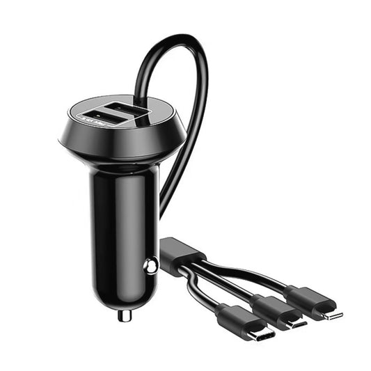 Universal Car 3 in 1 Quick Charger Dual Port USB Charger Power Outlet Adapter, Cable Length: 55cm - Car Charger by buy2fix | Online Shopping UK | buy2fix