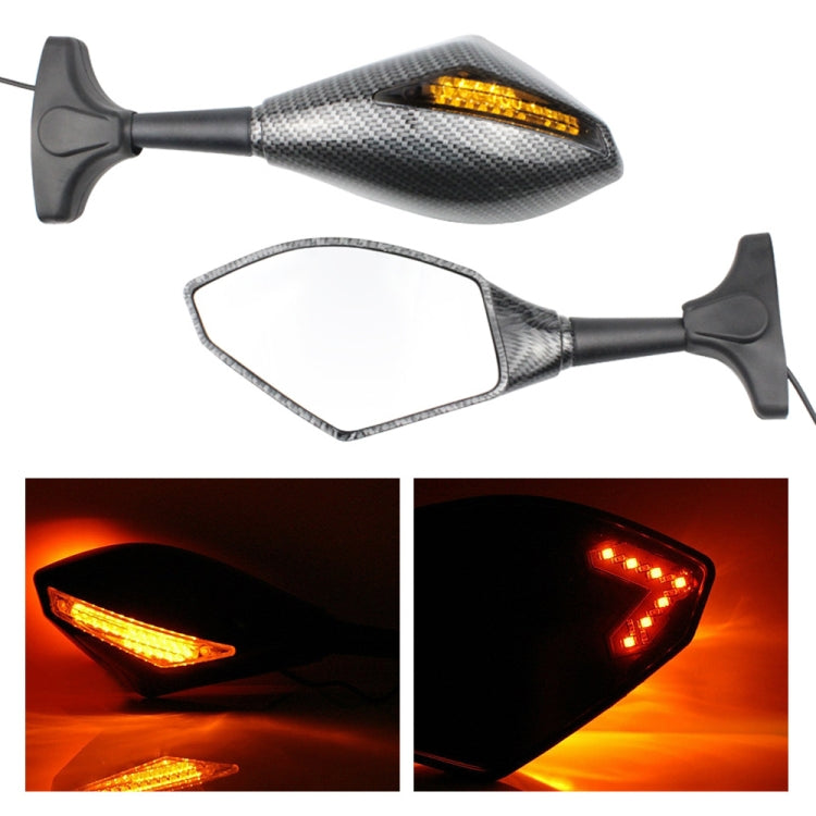 Motorcycle Modified Rear View Mirror Set with Light for Kawasaki (Carbon Fiber Black) - Side Mirrors by buy2fix | Online Shopping UK | buy2fix