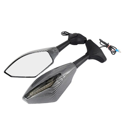 Motorcycle Modified Rear View Mirror Set with Light for Kawasaki (Carbon Fiber Black) - Side Mirrors by buy2fix | Online Shopping UK | buy2fix