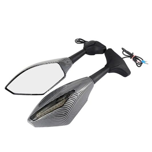 Motorcycle Modified Rear View Mirror Set with Light for Kawasaki (Carbon Fiber Black) - Side Mirrors by buy2fix | Online Shopping UK | buy2fix