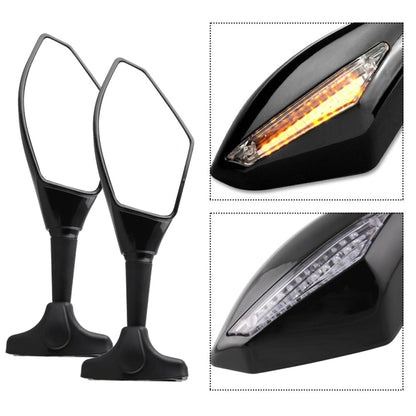 Motorcycle Modified Rear View Mirror Set with Light for Kawasaki (Carbon Fiber Black) - Side Mirrors by buy2fix | Online Shopping UK | buy2fix