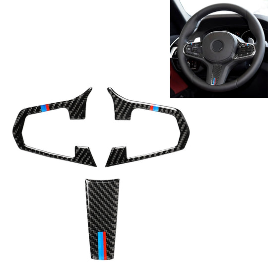3 in 1 Car Carbon Fiber Tricolor Steering Wheel Button Decorative Sticker for BMW 5 Series G30 X3 G01, Left and Right Drive Universal