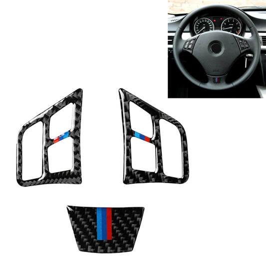 3 in 1 Car Carbon Fiber Tricolor Steering Wheel Button Decorative Sticker for BMW 3 Series E90 2005-2012, Left and Right Drive Universal by buy2fix