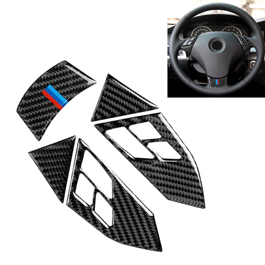 5 in 1 Car Carbon Fiber Tricolor Steering Wheel Button Decorative Sticker for BMW 5 Series E60 2004-2010, Left and Right Drive Universal by buy2fix