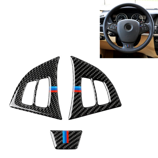 3 in 1 Car Carbon Fiber Tricolor Steering Wheel Button Decorative Sticker for BMW E70 2008-2013 X5, Left and Right Drive Universal by buy2fix