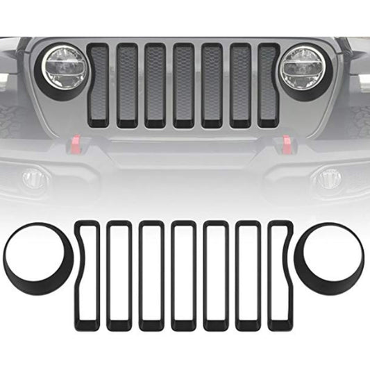 Car Mesh Grille Grill Insert + Headlight Turn Light Cover Trim for Jeep Wrangler JL 2018-2019(Black) by buy2fix
