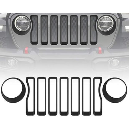Car Mesh Grille Grill Insert + Headlight Turn Light Cover Trim for Jeep Wrangler JL 2018-2019(Black) by buy2fix