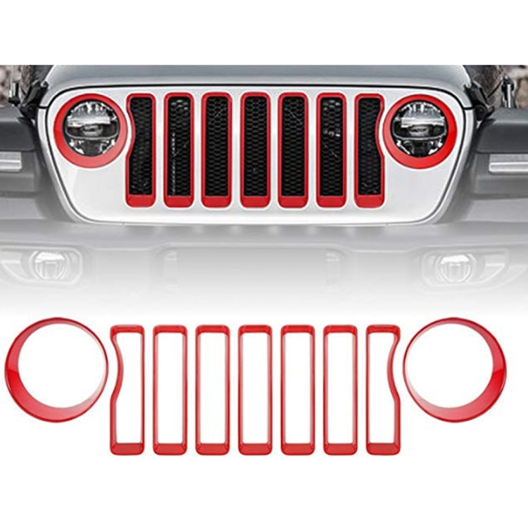 Car Mesh Grille Grill Insert + Headlight Turn Light Cover Trim for Jeep Wrangler JL 2018-2019(Red) by buy2fix