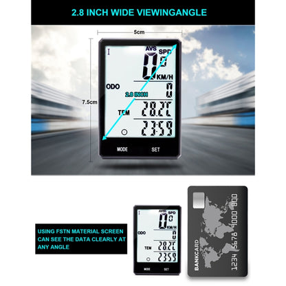 2.8 inch English Wireless Waterproof Cycle Computer LCD Odometer Speedometer with Extension Holder by buy2fix