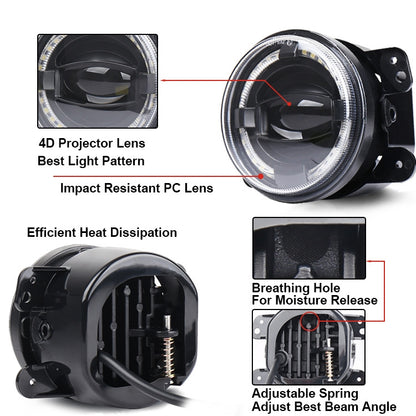 2 PCS 4 inch Car LED Angel Eyes Spotlight Modified Fog Lights for Jeep Wrangler / Dodge / Chrysler PT Cruiser - Work Lights by buy2fix | Online Shopping UK | buy2fix