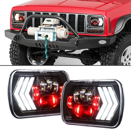 2 PCS 5X7 inch Car Modified Red Background LED Square Headlamp for Jeep Wrangler - Work Lights by buy2fix | Online Shopping UK | buy2fix