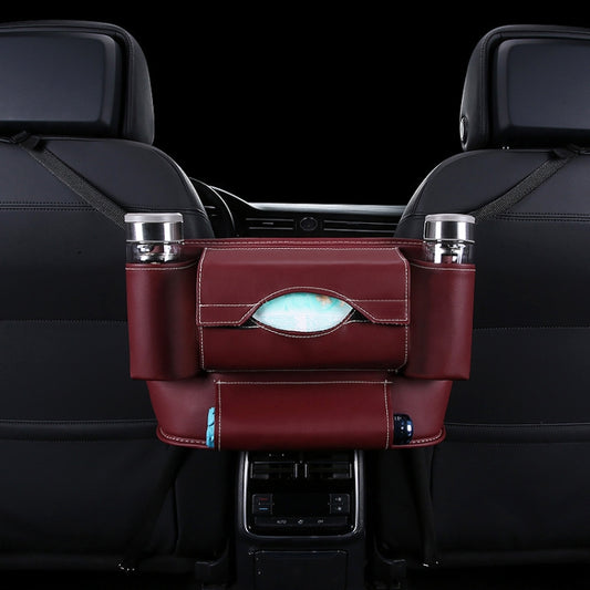 Car Front Seat Hanging Bag Paper Towel / Water Cup Storage Bag(Wine Red) by buy2fix