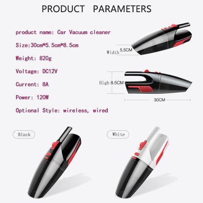 Car Wired Portable 120W Handheld Powerful Vacuum Cleaner with LED Light Cable Length: 5m(Black) by buy2fix
