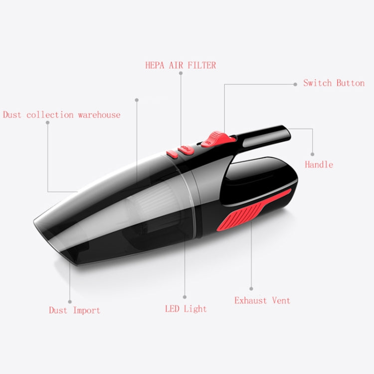 Car Wired Portable 120W Handheld Powerful Vacuum Cleaner with LED Light Cable Length: 5m(Black) by buy2fix