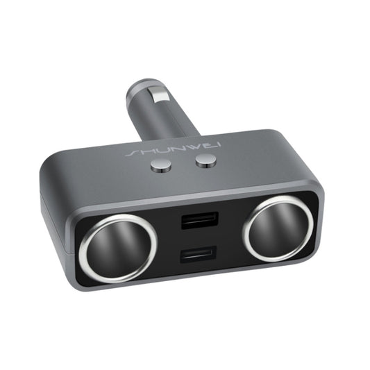 SHUNWEI SD-1925 120W 3A Car 2 in 1 Dual USB Charger 90 Degree Free Rotation Cigarette Lighter(Grey) - Cigar Socket by SHUNWEI | Online Shopping UK | buy2fix
