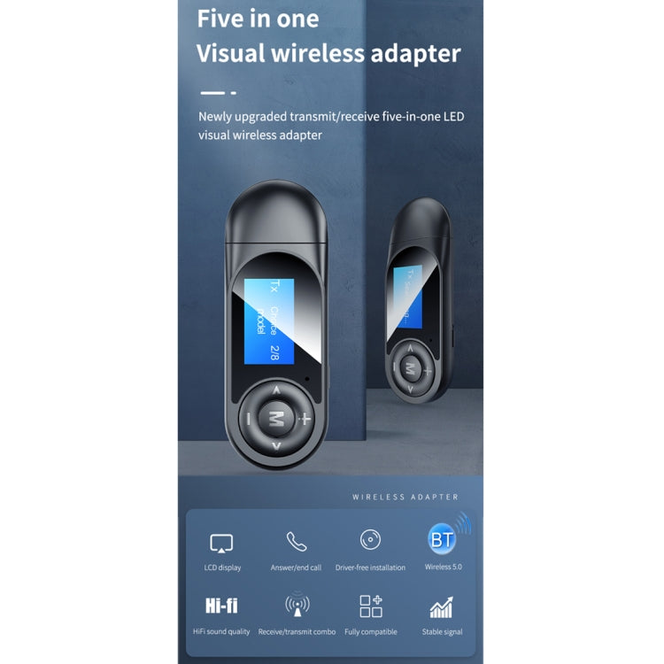 T-13 Bluetooth 5.0 LCD Digital Display Bluetooth Adapter Receiver Transmitter(Black) by buy2fix