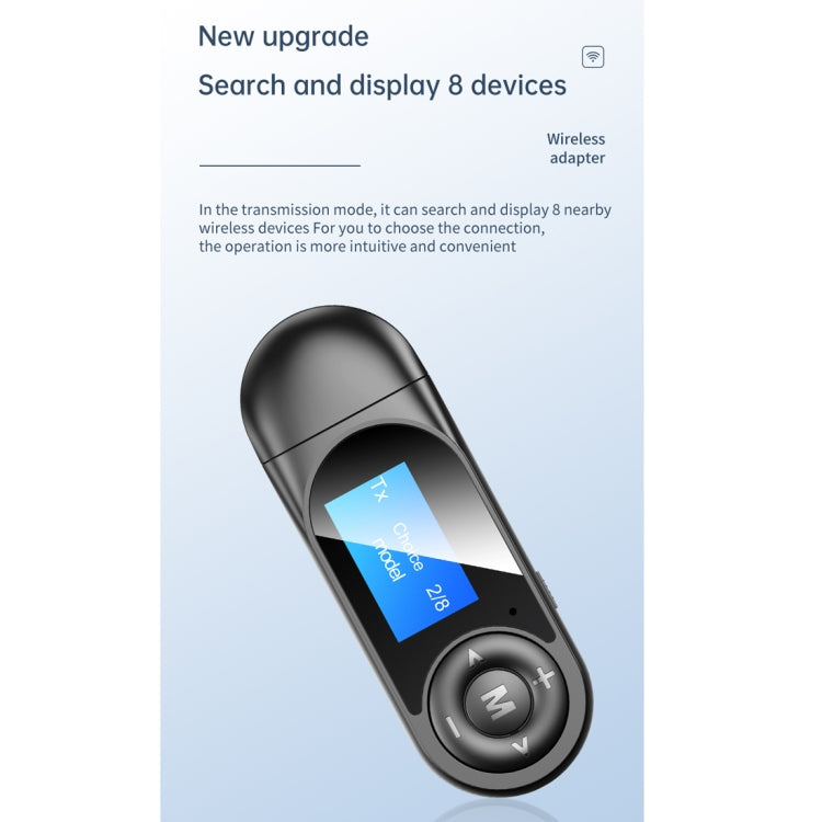 T-13 Bluetooth 5.0 LCD Digital Display Bluetooth Adapter Receiver Transmitter(Black) by buy2fix