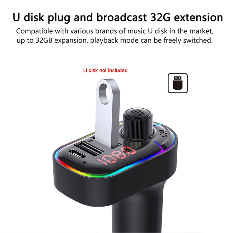 C12 Multifunctional Car Dual USB Charger Bluetooth FM Transmitter with Atmosphere Light - Bluetooth Car Kits by buy2fix | Online Shopping UK | buy2fix