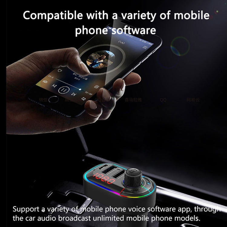 C12 Multifunctional Car Dual USB Charger Bluetooth FM Transmitter with Atmosphere Light - Bluetooth Car Kits by buy2fix | Online Shopping UK | buy2fix