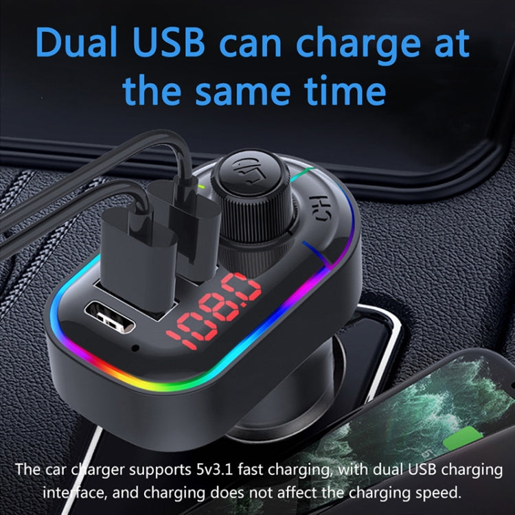 C12 Multifunctional Car Dual USB Charger Bluetooth FM Transmitter with Atmosphere Light - Bluetooth Car Kits by buy2fix | Online Shopping UK | buy2fix