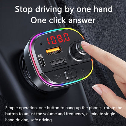 C13 Multifunctional Car Dual USB PD Fast Charger Bluetooth FM Transmitter with Atmosphere Light by buy2fix