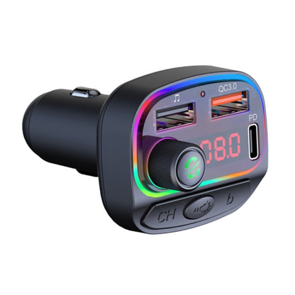 C14 Multifunctional Car Dual QC3.0+PD18W USB Charger Bluetooth FM Transmitter with Atmosphere Light by buy2fix