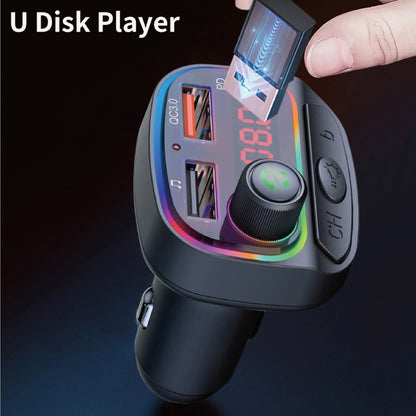 C14 Multifunctional Car Dual QC3.0+PD18W USB Charger Bluetooth FM Transmitter with Atmosphere Light by buy2fix