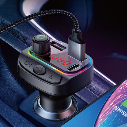 C14 Multifunctional Car Dual QC3.0+PD18W USB Charger Bluetooth FM Transmitter with Atmosphere Light by buy2fix