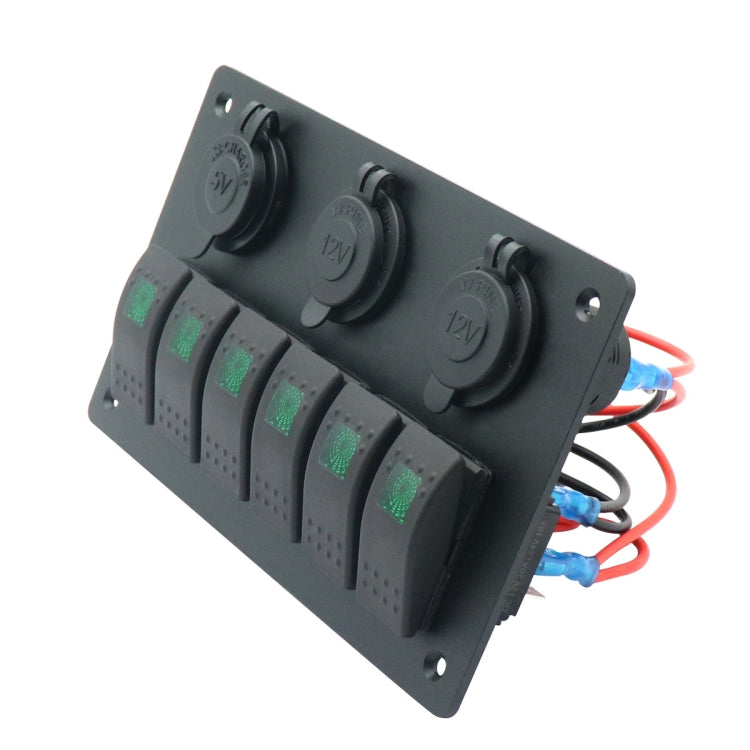 Multi-functional Combination Switch Panel 12V / 24V 6 Way Switches + Dual USB Charger for Car RV Marine Boat (Blue Light) - Car Switches by buy2fix | Online Shopping UK | buy2fix