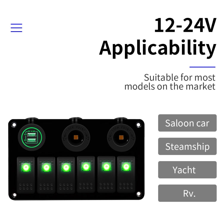 Multi-functional Combination Switch Panel 12V / 24V 6 Way Switches + Dual USB Charger for Car RV Marine Boat (Blue Light) - Car Switches by buy2fix | Online Shopping UK | buy2fix