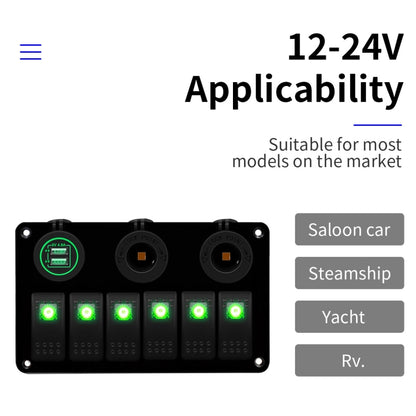 Multi-functional Combination Switch Panel 12V / 24V 6 Way Switches + Dual USB Charger for Car RV Marine Boat (Blue Light) - Car Switches by buy2fix | Online Shopping UK | buy2fix