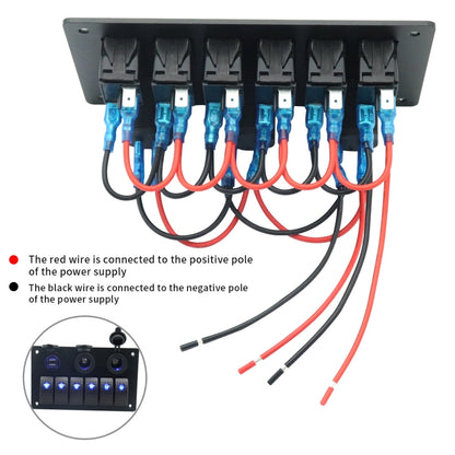 Multi-functional Combination Switch Panel 12V / 24V 6 Way Switches + Dual USB Charger for Car RV Marine Boat (Red Light) - Car Switches by buy2fix | Online Shopping UK | buy2fix
