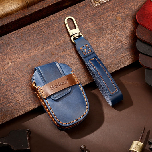Hallmo Car Cowhide Leather Key Protective Cover Key Case for Hyundai IX35 A Style(Blue) - Car Key Cases by Hallmo | Online Shopping UK | buy2fix