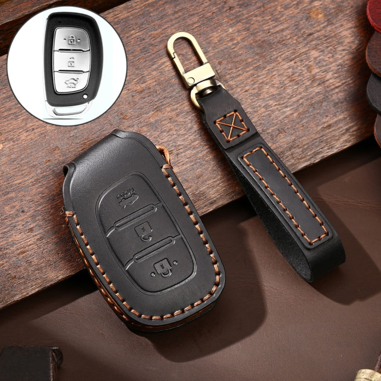 Hallmo Car Cowhide Leather Key Protective Cover Key Case for Hyundai IX35 B Style(Black) - Car Key Cases by Hallmo | Online Shopping UK | buy2fix