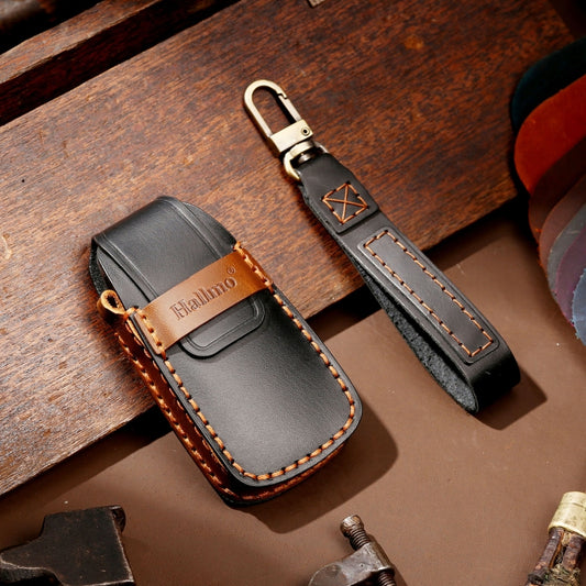 Hallmo Car Cowhide Leather Key Protective Cover Key Case for Audi A6L / A8L / A4 / A7 / A5 A Style(Black) by buy2fix