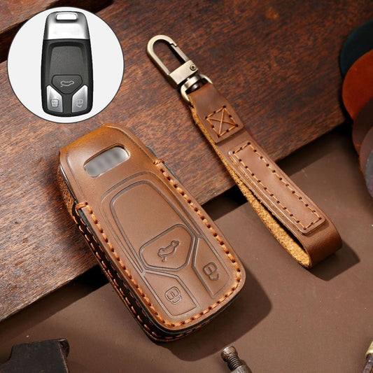 Hallmo Car Cowhide Leather Key Protective Cover Key Case for Audi A6L / A8L / A4 / A7 / A5 A Style(Brown) - Car Key Cases by buy2fix | Online Shopping UK | buy2fix