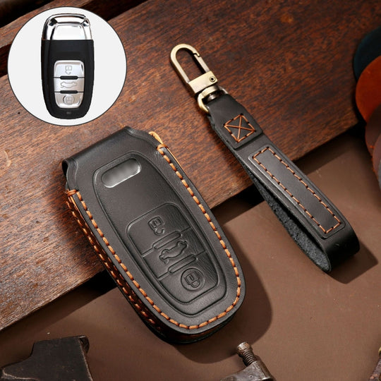 Hallmo Car Cowhide Leather Key Protective Cover Key Case for Audi A6L / A8L / A4 / A7 / A5 B Style(Black)