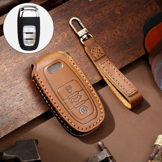 Hallmo Car Cowhide Leather Key Protective Cover Key Case for Audi A6L / A8L / A4 / A7 / A5 B Style(Brown) - Car Key Cases by Hallmo | Online Shopping UK | buy2fix