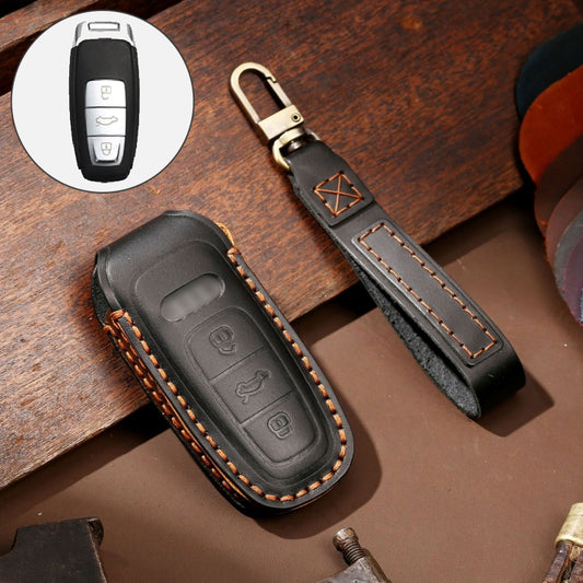 Hallmo Car Cowhide Leather Key Protective Cover Key Case for Audi A6L / A8L / A4 / A7 / A5 C Style(Black) - Car Key Cases by Hallmo | Online Shopping UK | buy2fix