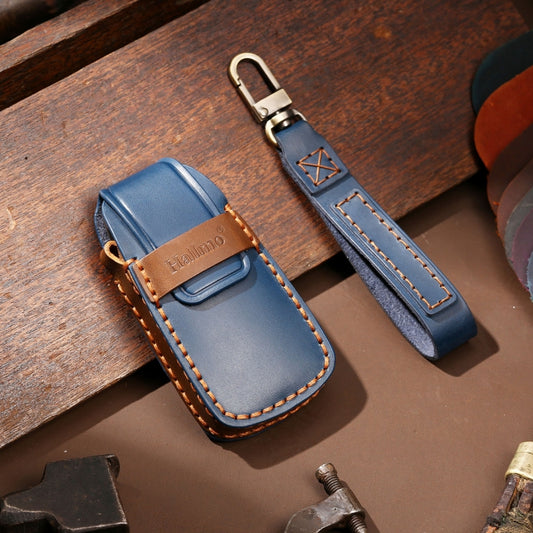 Hallmo Car Cowhide Leather Key Protective Cover Key Case for Audi A6L / A8L / A4 / A7 / A5 C Style(Blue) - Car Key Cases by Hallmo | Online Shopping UK | buy2fix