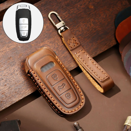 Hallmo Car Cowhide Leather Key Protective Cover Key Case for Audi A6L / A8L / A4 / A7 / A5 C Style(Brown) - Car Key Cases by Hallmo | Online Shopping UK | buy2fix