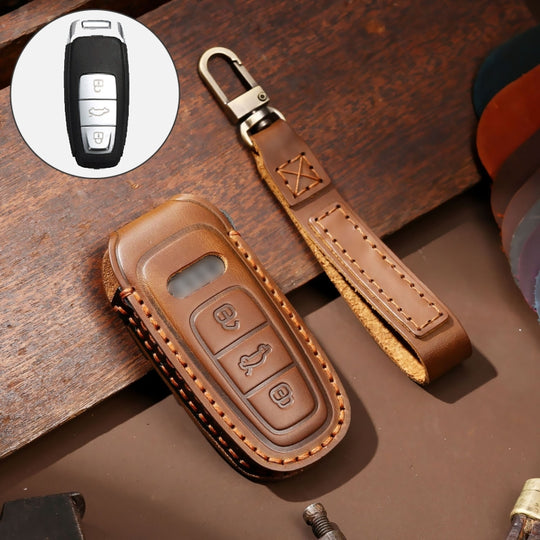 Hallmo Car Cowhide Leather Key Protective Cover Key Case for Audi A6L / A8L / A4 / A7 / A5 C Style(Brown)